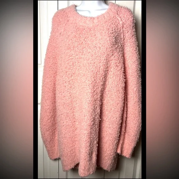 FREE PEOPLE Sweater Teddy Pink Rose Chunky Knit Tunic Pullover Wool $168 Large - Picture 2 of 9